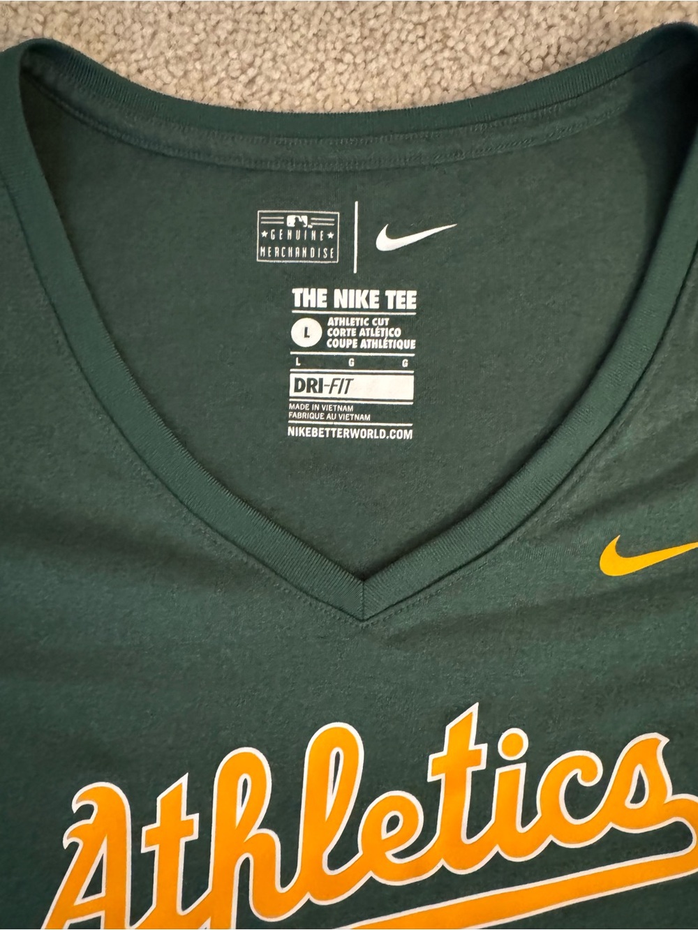Nike Green and Yellow Athletics V-Neck Tee - Picture 2 of 3